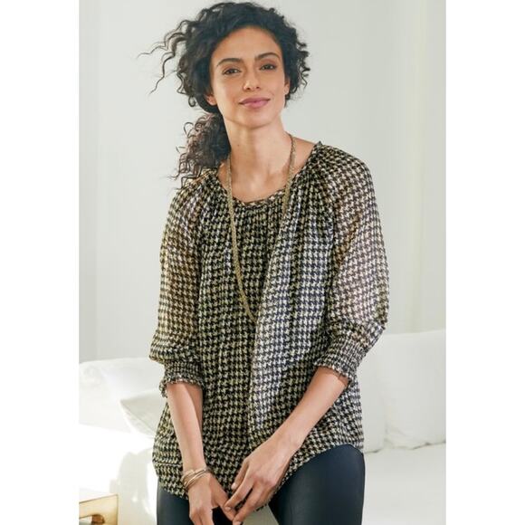 Soft Surroundings NWOT Ines Black Metallic Houndstooth Chiffon Blouse Medium - Picture 1 of 10